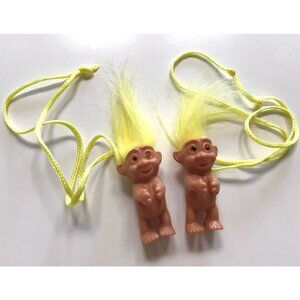 1990s Mini Troll Necklace Pair Tiny Small Treasure Trolls